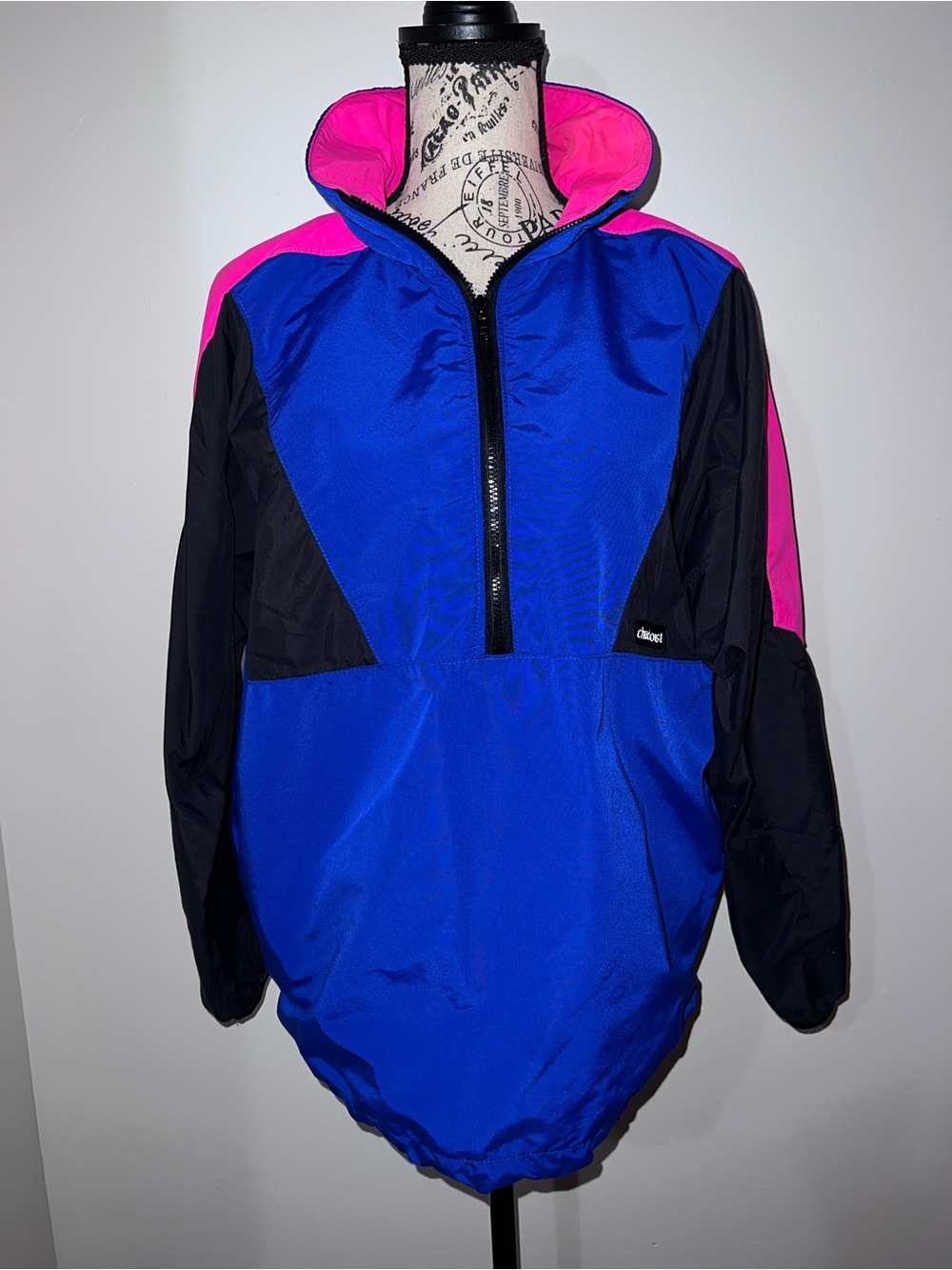 VTG Chuck Roast Colorblock Windbreaker Jacket Neon Pink Blue Black Medium USA